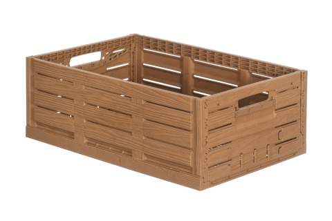Skrzynka plastikowa drewnopodobna składana 600x400x190 jasny brąz